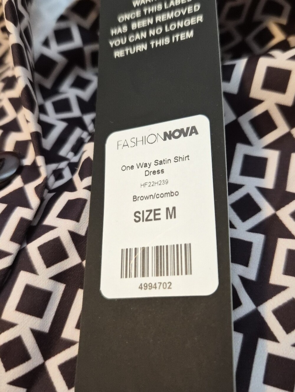 Fashion Nova, One Way Satin Shirt Dress in Brown - Picture 5 of 5